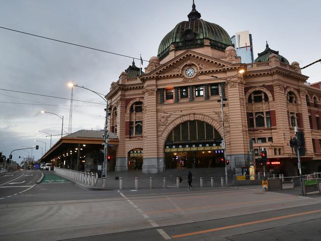 The empty streets of Melbourne on day one of the latest lockdown. Picture: David Crosling