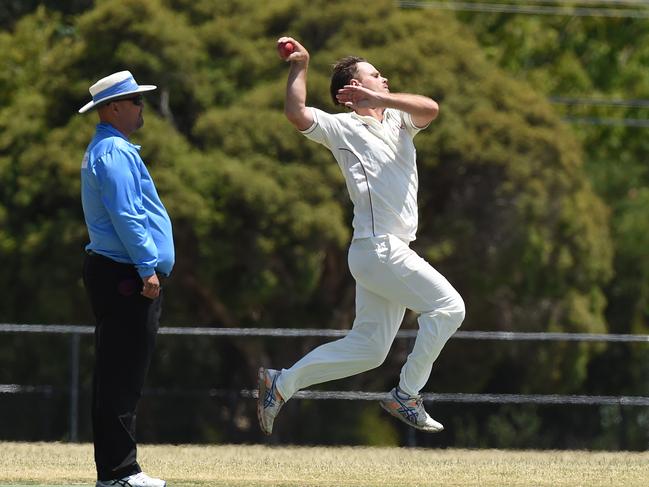 Red Hill paceman Glenn Collett in full flight. Picture: Chris Eastman