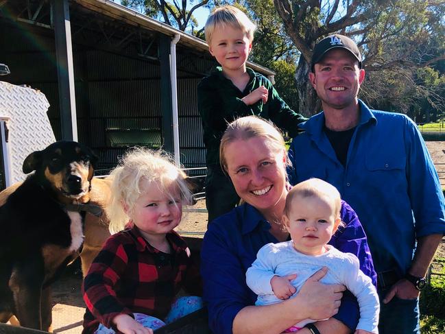 Forward thinkers: Wool growers Carina and Andrew Doran with their children Olivia, Flynn and Sophia.