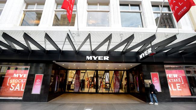 The Myer department store in Melbourne’s Bourke Street Mall. Picture: Andrew Henshaw