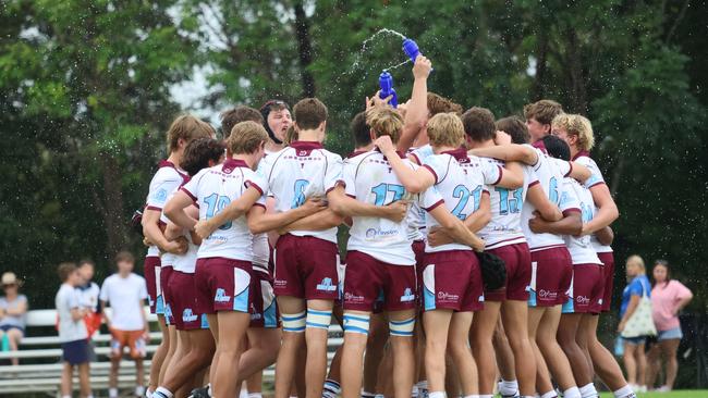 The Ormiston First XV celebrating their first scalp of season 2024. Picture courtesy of Barbara Herrmannsen.