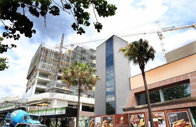 The Flinders Centre construction features an 85m crane, the largest freestanding crane in NSW. Picture: Angelo Velardo