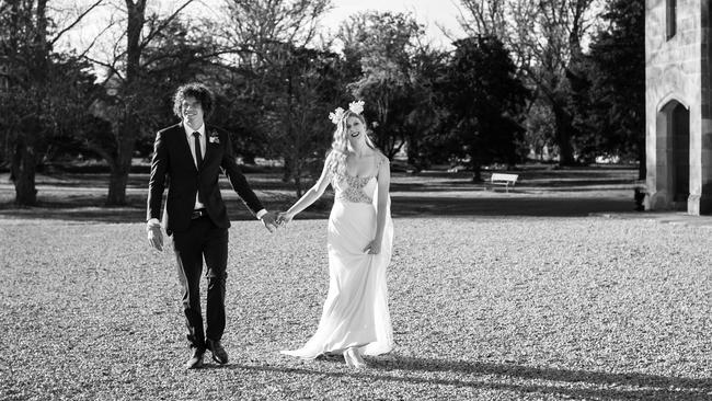 <s1>Ben Brown on his wedding day with wife Hester Mary MacKinnon at Shene Estate and Distillery near Pontville</s1>                        <s1>.</s1>