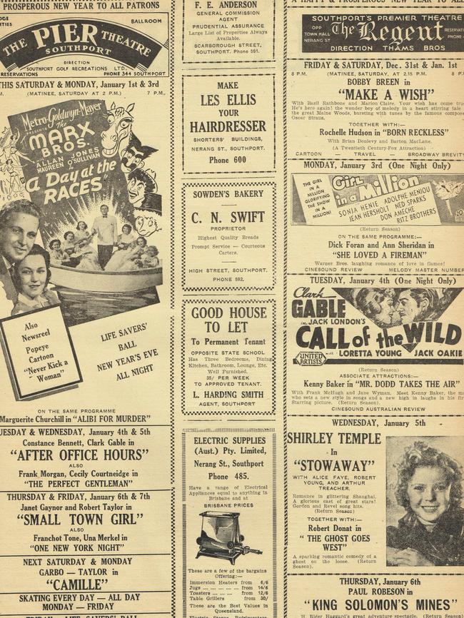 Adverts for the Southport cinemas in The South Coast Bulletin 1937, December 31.