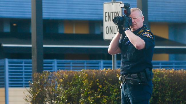 Police investigate an incident at Zap Fitness in Kings Meadows. Picture: PATRICK GEE