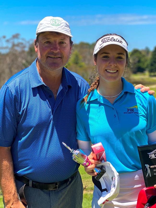 Winning smiles. Sienna Clarke with proud father Justin Clarke after the competition. Photo: Supplied