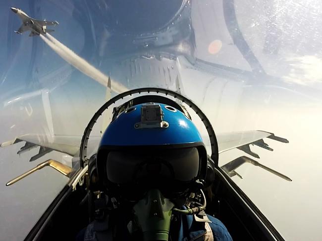 Chinese jet fighters take part in military drill in the South China Sea near China’s Hainan Island this year. Picture: AFP