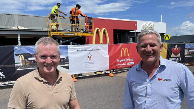 McDonald’s Townsville licensee Paul Rissman and Phoenix Constructions director Nathan Evennett at McDonalds Lakes, where construction work is underway. Picture: Leighton Smith.