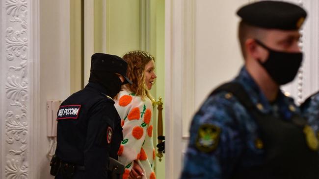 Darya Trepova at her verdict in Saint Petersburg on Thursday. Picture: AFP