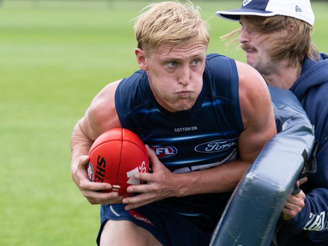 25-11-2024 Geelong Cats pre-season training at Deakin University Waurn Ponds. Mitch Knevitt. Picture: Brad Fleet