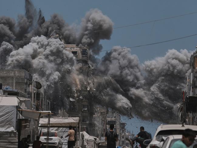 Smoke rises to the sky following an Israeli strike in Gaza City. Picture: AP