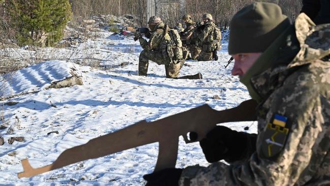 Ukrainian Territorial Defence Forces take part in a military exercise near Kiev. Picture: AFP.