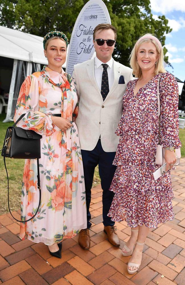 Brigitte Low, Jack Mantova and Jessica Rea at Weetwood race day, Clifford Park. Picture: Patrick Woods.