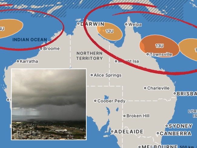 There are two lows forming over Queensland, one in the Gulf of Carpentaria above the Northern Territory, and two west of WA’s coastline.