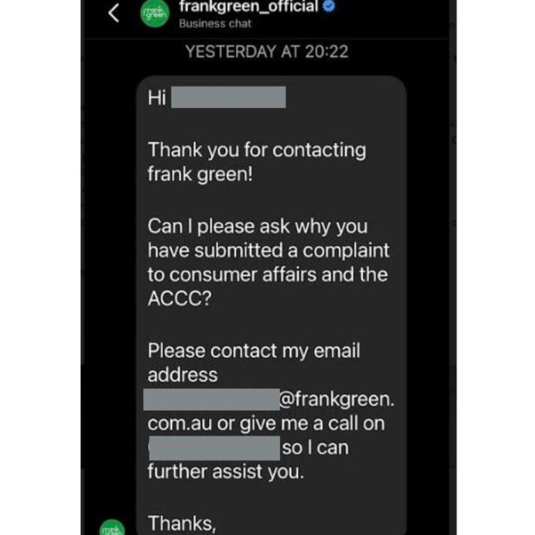 One customer received a personal response after revealing she'd contacted authorities. Picture: Supplied.