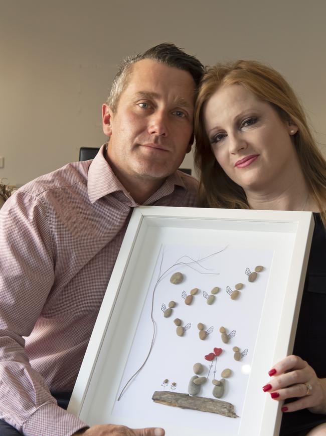 Samantha Rowe and her husband Paul at home in Heidelberg West. Picture: Andy Brownbill