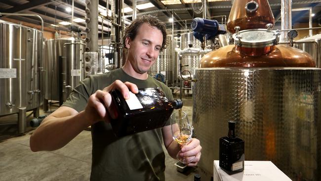 Ben Bowles, co-founder of Gospel Whiskey at the distillery in Brunswick. Picture: David Geraghty / The Australian.