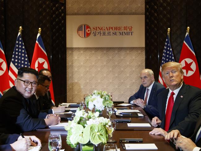 President Donald Trump meets with North Korean leader Kim Jong-un on Sentosa Island.