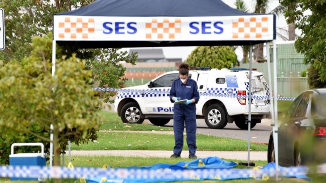 Police attend the scene in Werribee South where a woman was allegedly set on fire. Picture: Nicki Connolly