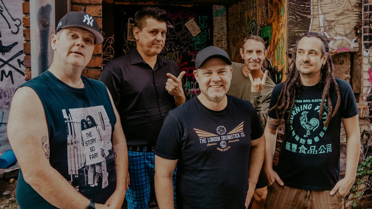 US ska punk band Less Than Jake – Chris DeMakes, Roger Lima, Buddy "Goldfinger" Schaub, Peter "JR" Wasilewski, Matt Yonker – is coming to Townsville this November. Picture: Supplied.