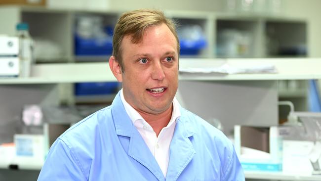 Deputy Premier Steven Miles speaks during a press conference at the labs of Rapid Antigen Tests manufacturer AnteoTech in Brisbane on Thursday. Picture: NCA NewsWire / Dan Peled