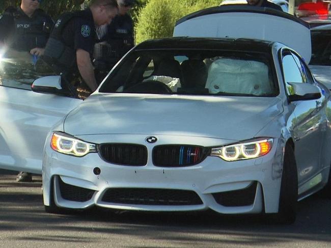 A stolen BMW was tracked by police during a wild chase. Picture: 7NEWS