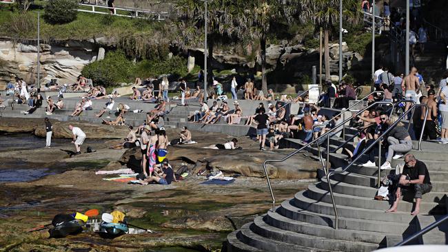 The crowd in Oldie’s Corner at Cronulla. Picture: Adam Yip