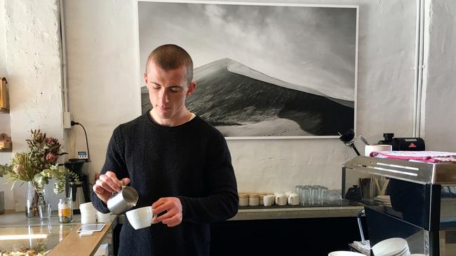 Barista Mitch MacDonald at Barrel One. Picture:  Beverley Hudec Manly Daily