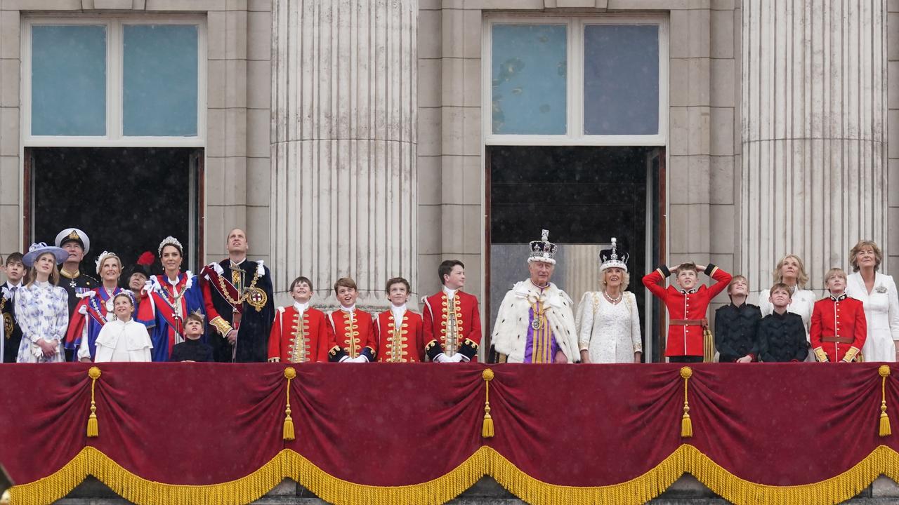 The whole royal family, and page boys, on the Buckingham Palace balcony. Picture: Getty Images