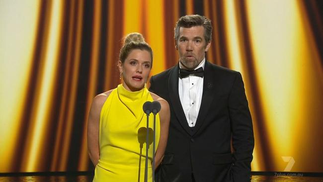 Harriet Dyer and Patrick Brammall, who won the Silver Logie. Picture: Channel 7