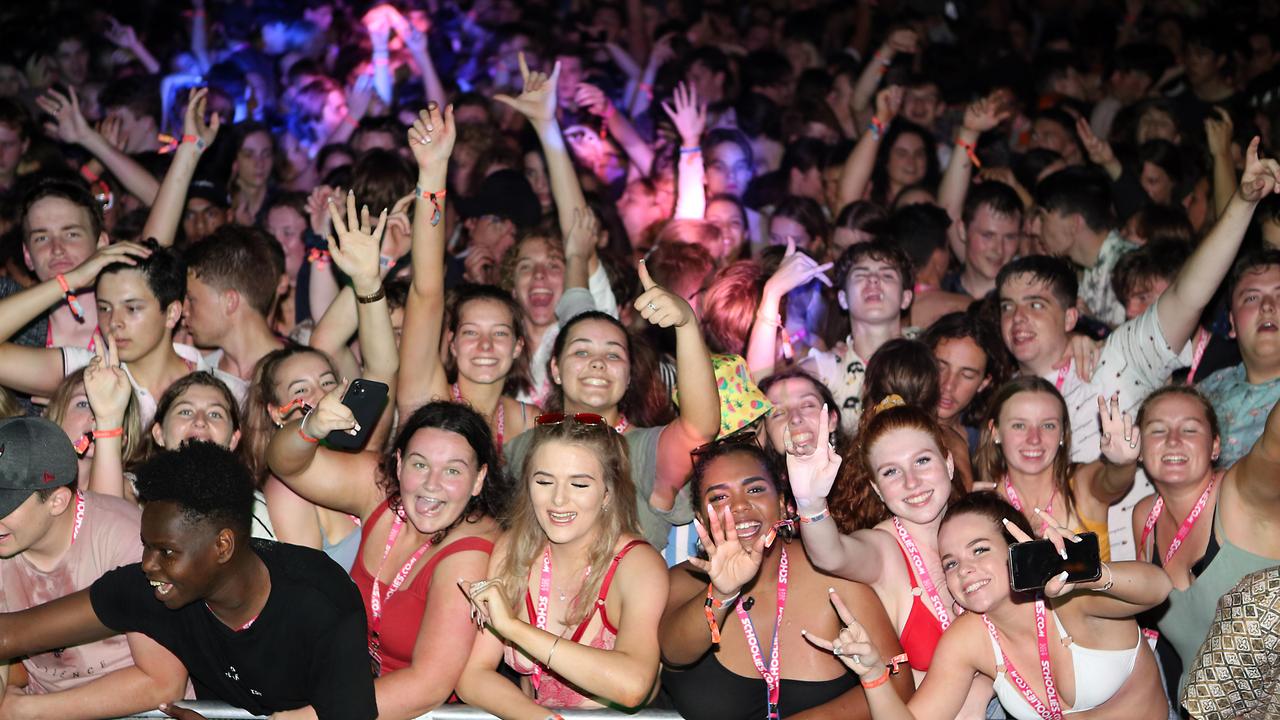 Schoolies at a concert at Surfers Paradise in 2019. Picture: AAP Image/Richard Gosling