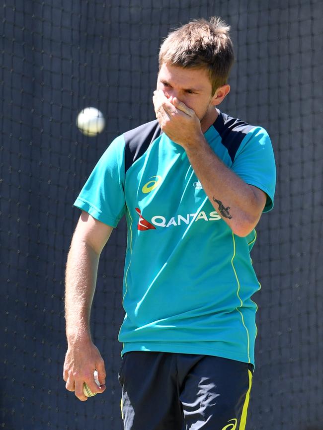 Adam Zampa with the Australian team training at the Gabba in Brisbane this week. Picture: AAP Image/Darren England