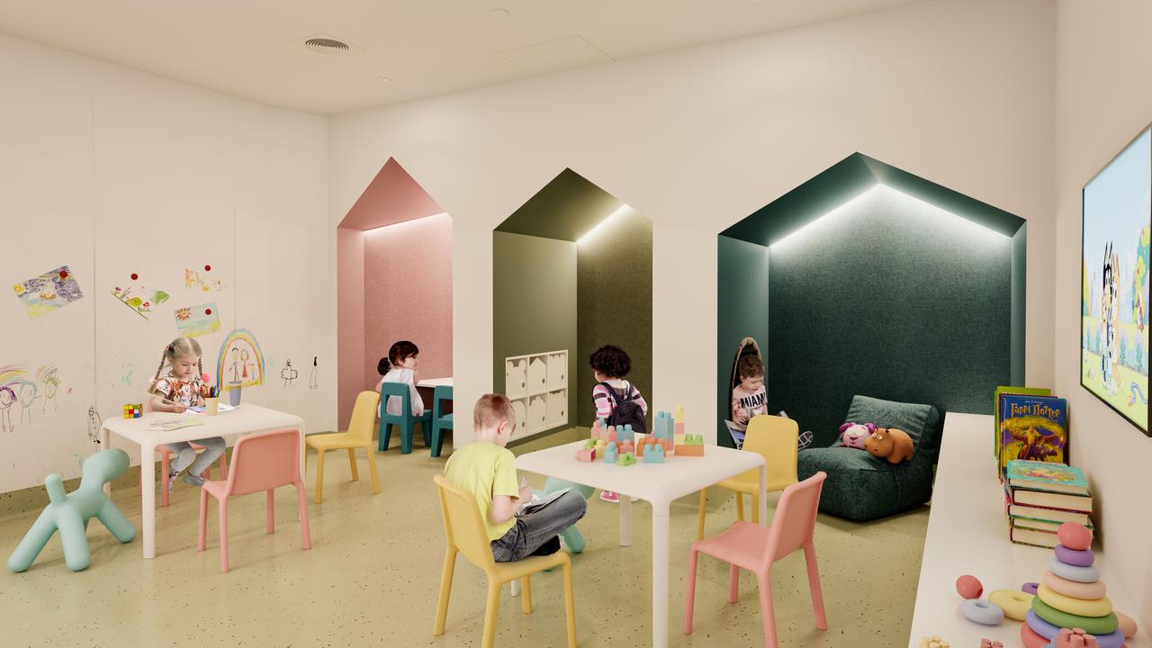 An artist impression of children’s play area that is part of the new proton therapy unit under construction at the Australian Bragg Centre. Image supplied by SAHMRI