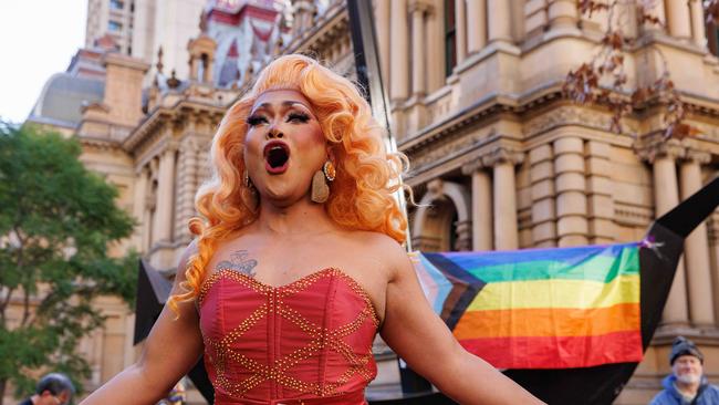 Drag Queen Cass the Queen also gave a performance and speech at the rally. Picture: NCA NewsWire / David Swift