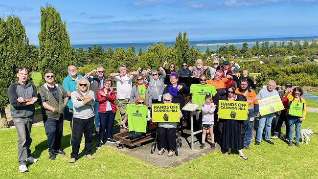 Members of the “Hands off Cannon Hill” facebook group gathered at Cannon Hill to defend the site known as the "history of Warrnambool". Picture: Jack Colantuono