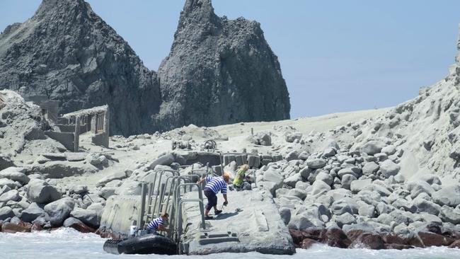 Ash and rubble on White Island, several minutes after the volcano erupted. Picture: Michael Schade