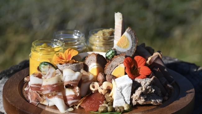 A feast at Fork It Farm in Tasmania. Picture: Fiona Harding