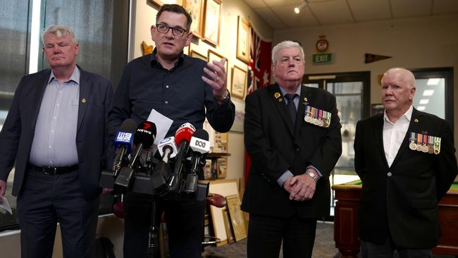 Victorian Premier Daniel Andrews promises help for veterans at the Noble Park RSL. Picture: Luis Enrique Ascui