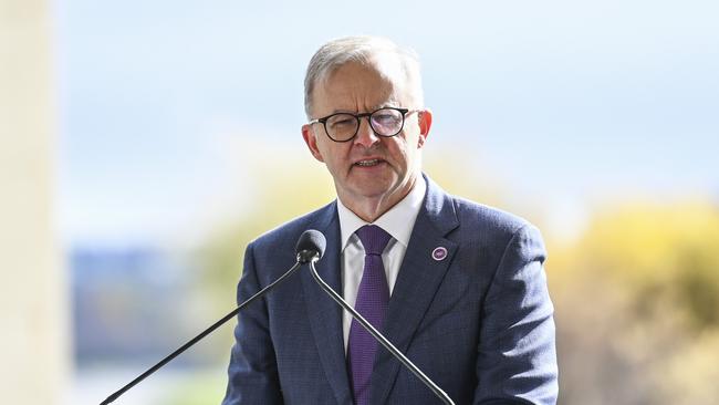 Prime Minister of Australia Anthony Albanese officially renamed Aspen Island to Queen Elizabeth II in Canberra. Picture: NCA NewsWire / Martin Ollman