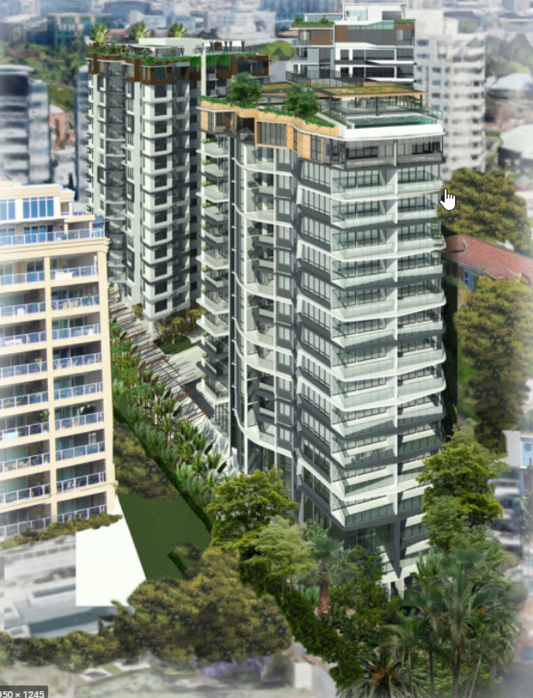 An artist's impression of Pikos Group's residential tower development at 108 Lambert St, Kangaroo Point.