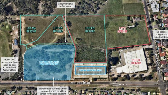 An overview of the bus depot plans for Withers and Mile End roads, Rouse Hill. 