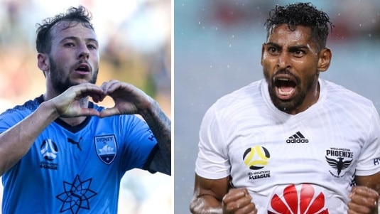 Sydney FC striker Adam Le Fondre (left) will go head-to-head with fellow sharpshooter Roy Krishna on Saturday.