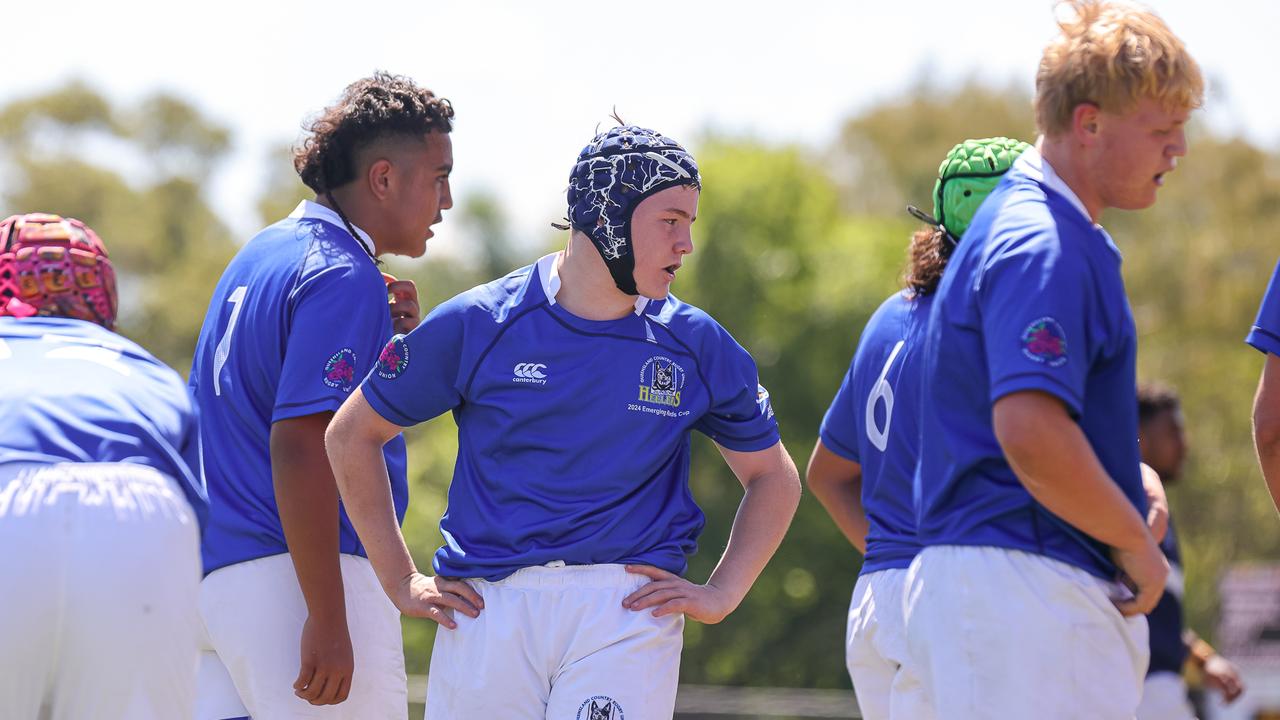 Buildcorp Emerging Reds Cup action from the day one match between Queensland Country Under-14s and Brisbane Junior Rugby Union Under-14s. Picture credit: QRU Media/ Erick Lucero.