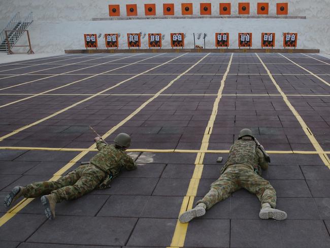 Training ... Australian Defence Force personnel at a rifle range at a undisclosed location in the Middle East. Picture: Gary Ramage