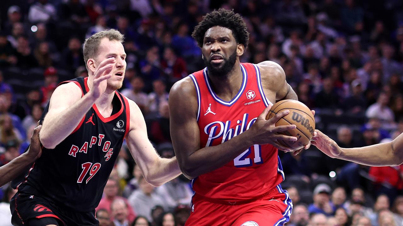 Joel Embiid shook off an ankle injury to have a big game against the Raptors. (Photo by Tim Nwachukwu/Getty Images)