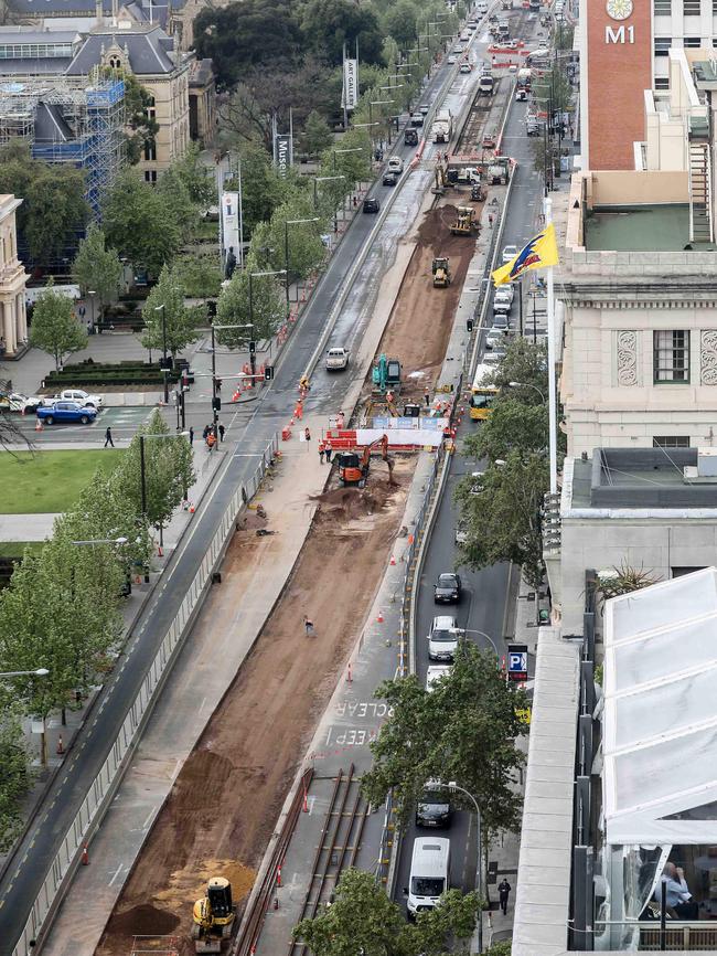 Works for the tram lines on North Tce. Picture: AAP / Russell Millard