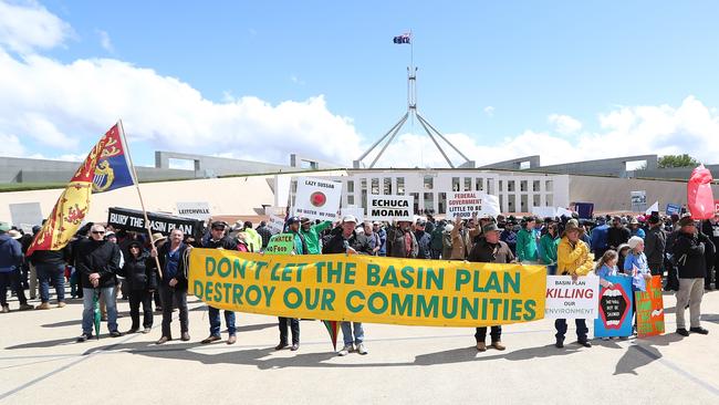 The Can the Plan rally and convoy is pictured outside Parliament House in Canberra yesterday. Picture: Kym Smith