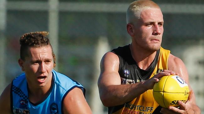 James Tsitas was one of Nightcliff’s best in their win over the Darwin Buffaloes. Picture: GLENN CAMPBELL