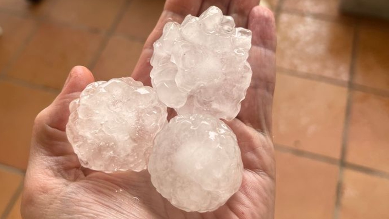 Golf ball sized hail stones from Fortitude Valley in Brisbane. Photo supplied by Higgins Storm Chasing/Sarah.