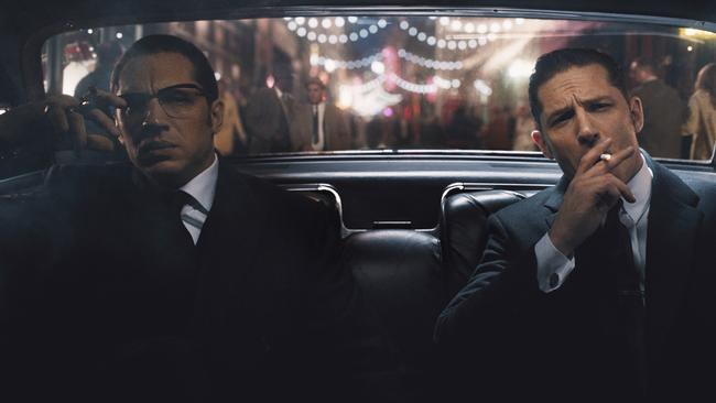 Tom Hardy as Ronnie and Reggie Kray in Brian Helgeland’s film <i>Legend</i>.